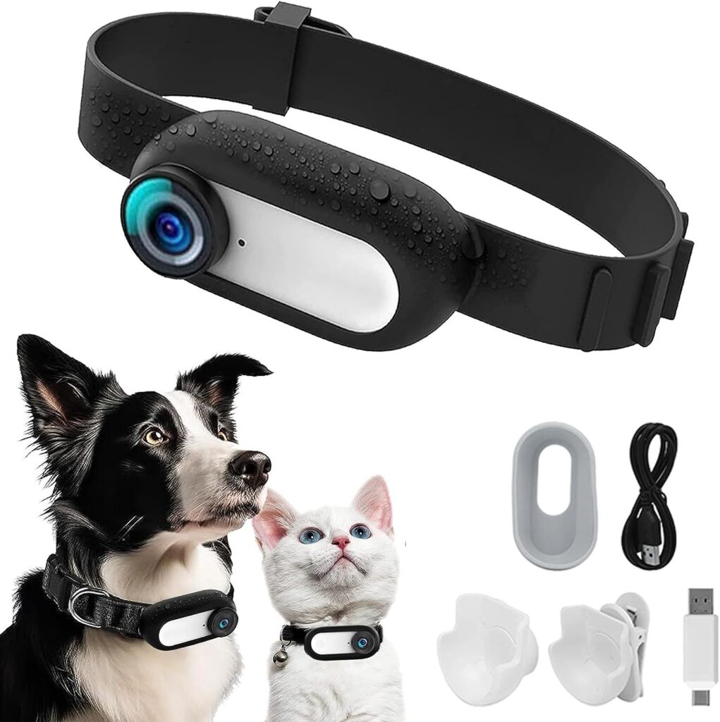 High-definition collar camera for dogs and cats, perfect for outdoor sports and adventure. Comes with a 64GB SD card for extended recording.