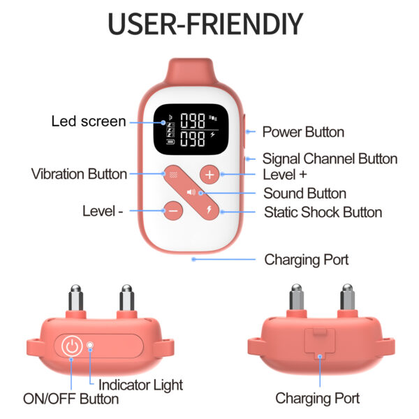 Dual-Function Anti-Bark and Dog Training Device with Shock Collar and Remote Control, designed for effective pet behavior correction.