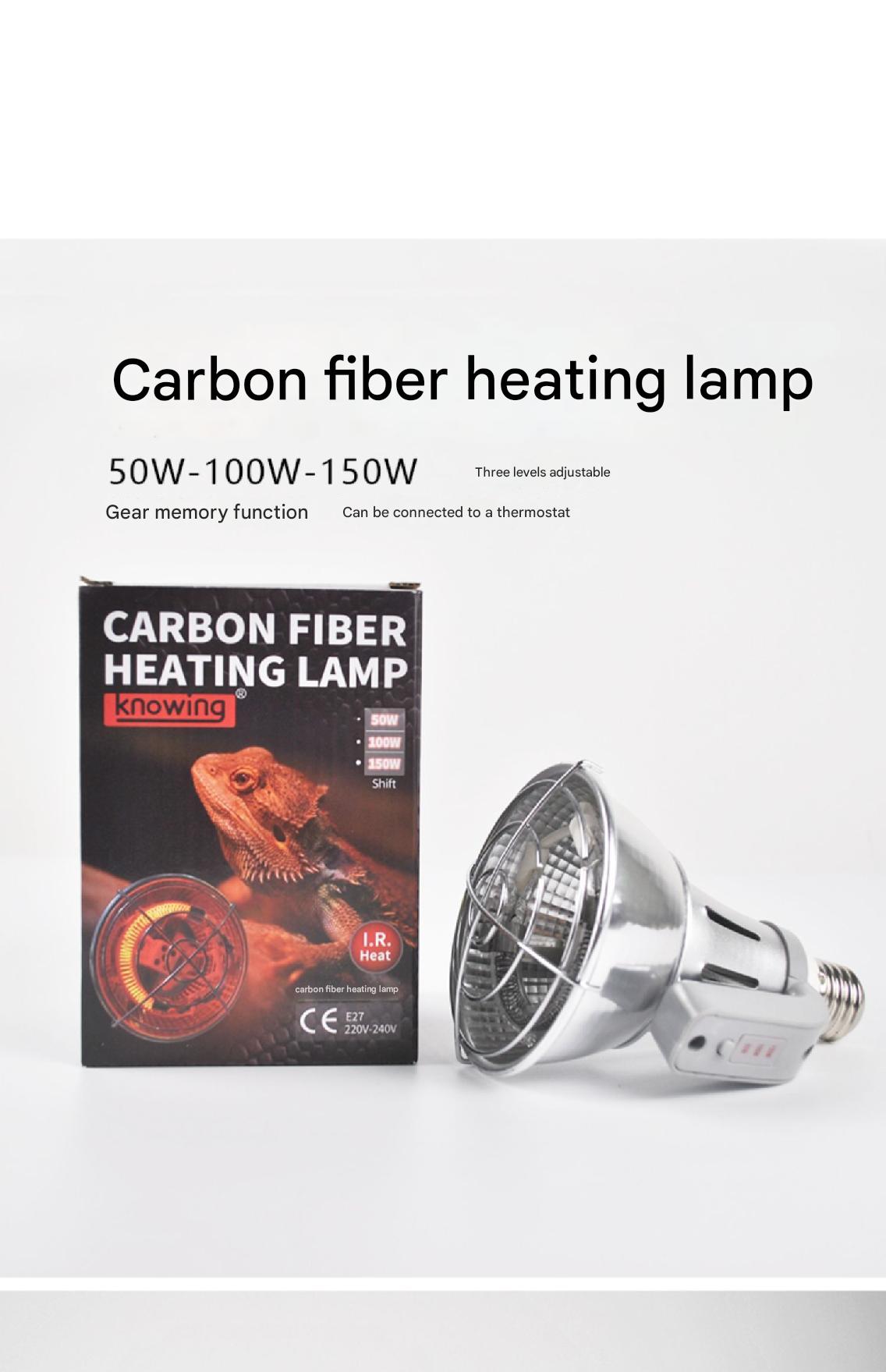 This carbon fiber heating lamp features three adjustable temperature levels (50W/100W/150W), a memory function, and thermostat compatibility. Designed for nighttime heating and lighting, it’s ideal for lizards, geckos, snakes, hermit crabs, parrots, birds, and reptiles. Adaptable to changing weather, this versatile lamp covers all your needs!