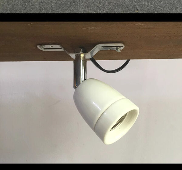 Hanging lamp frame with ceramic socket for wooden and mesh enclosures